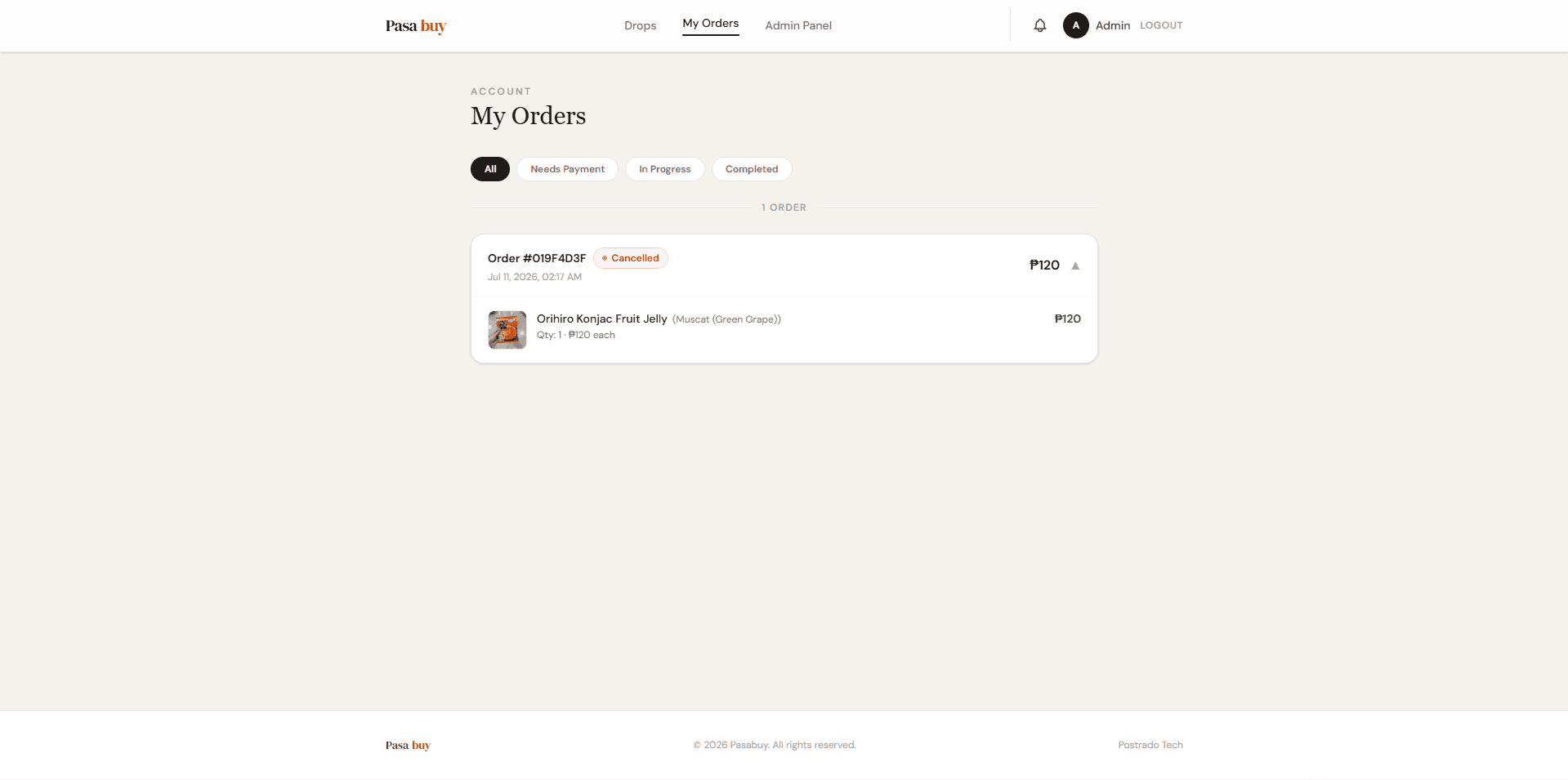 Customer-facing order tracking across payment and fulfillment stages.